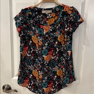 LOFT Vibrant Floral Women's Blouse - Black and Orange